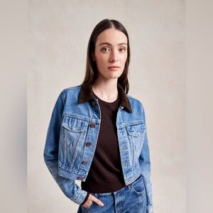 La Ligne Light Blue Denim Jacket with Brown Corduroy Collar